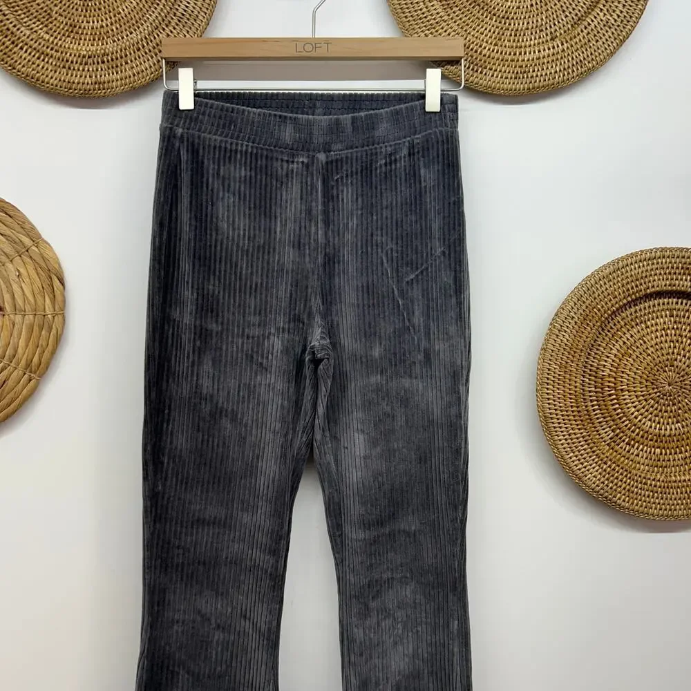 Aerie Gray Velvet Rib Flare Wide Leg Knit Pant Small Hippie Boho Loungewear - Picture 3 of 5